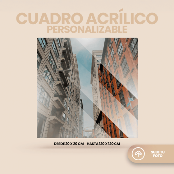 Cuadro acrílico personalizado impreso a color con acabado brillante, disponible en varios tamaños