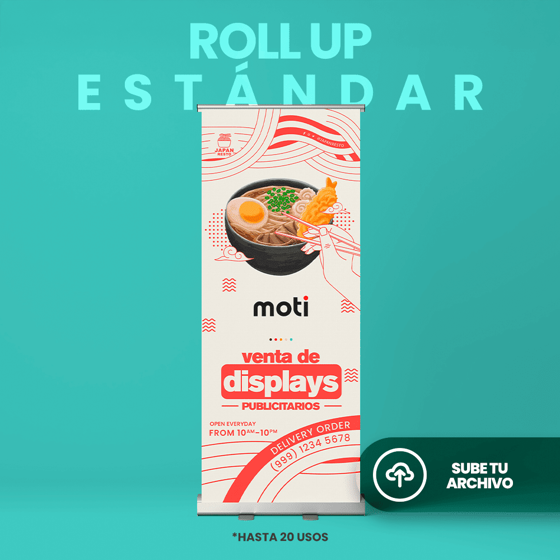 Roll up publicitario de 81x212 cm con estructura retráctil y lona impresa personalizada
