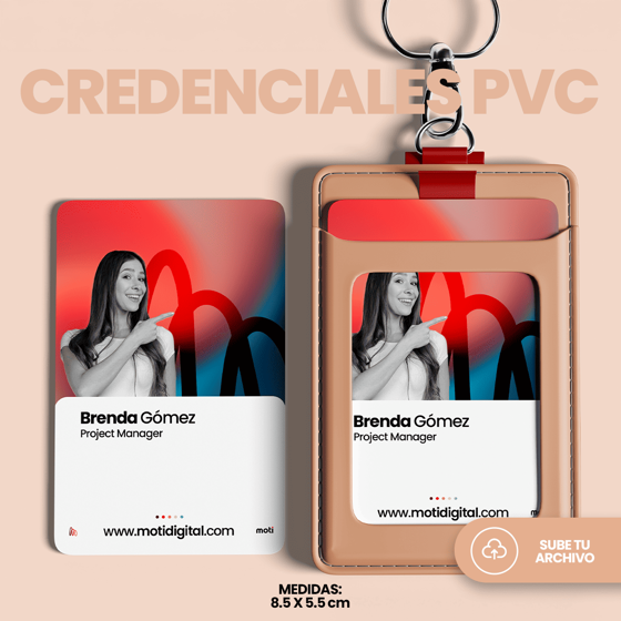 Credencial personalizada en PVC tipo estireno tamaño estándar 8.5 x 5.5 cm con precio especial desde 3 piezas